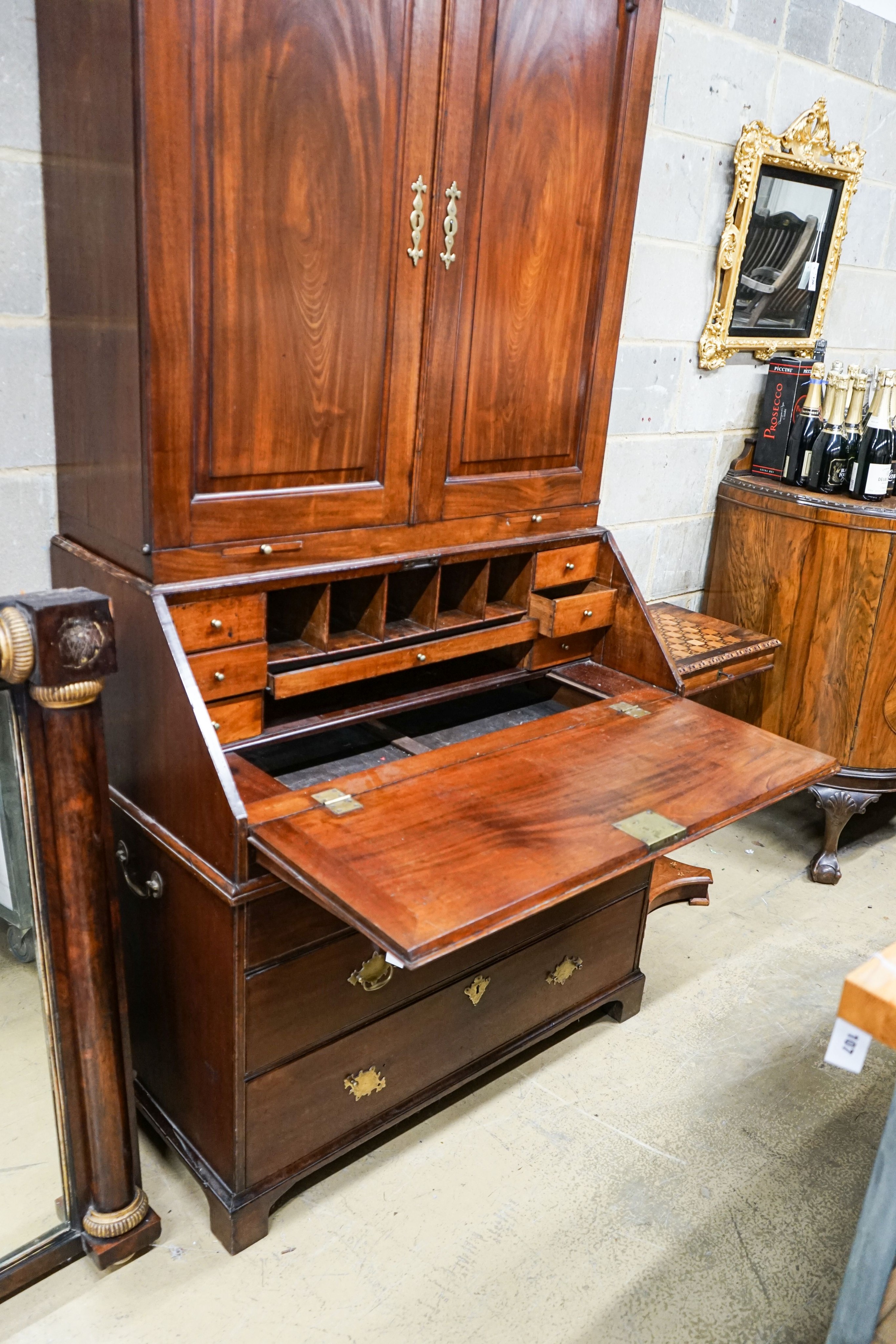 A George III mahogany bureau bookcase, length 99cm, depth 59cm, height 212cm